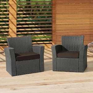 Fading Free 20 in. W. x 19.5 in. x 4 in. Brown Outdoor Patio Thick Square Lounge Chair Seat Cushion with Ties 2-Pack