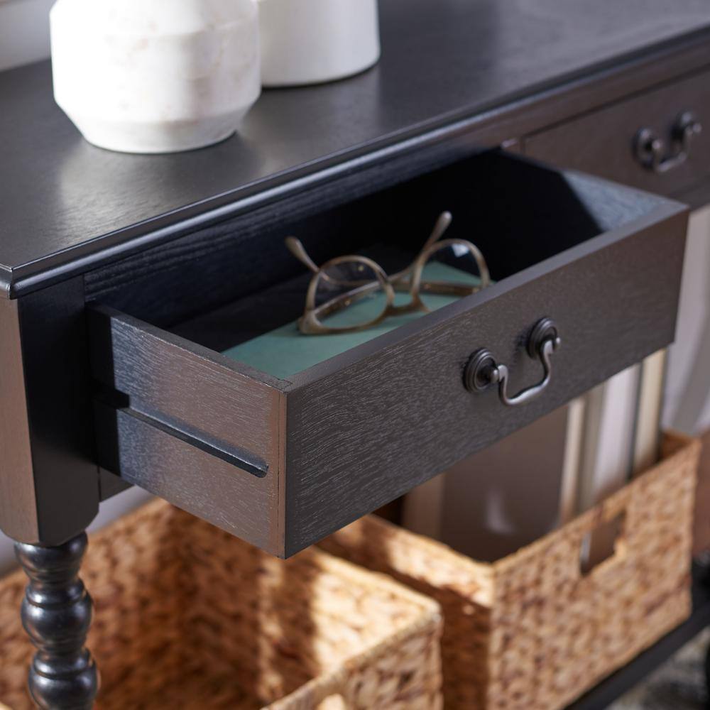 Athena Farmhouse Charm Black Wood Console Table with Storage