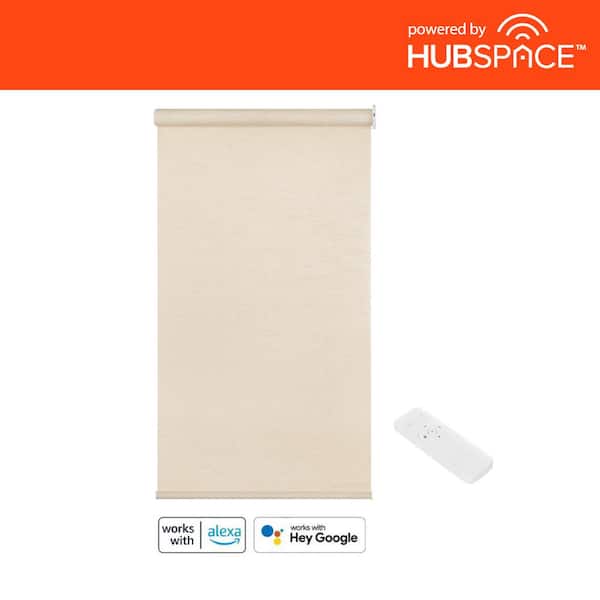 Home Decorators Collection Linen Cordless Light Filtering Polyester Fabric Smart Roller Shade 25 in. x 72 in. Powered by Hubspace (No Gateway)