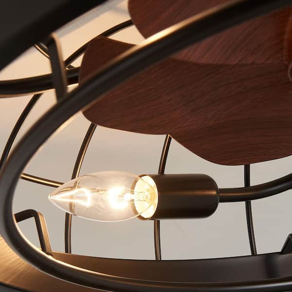 JUSHENG 19.7 in. 4-Light Black Caged Flush Mount Ceiling Fan with