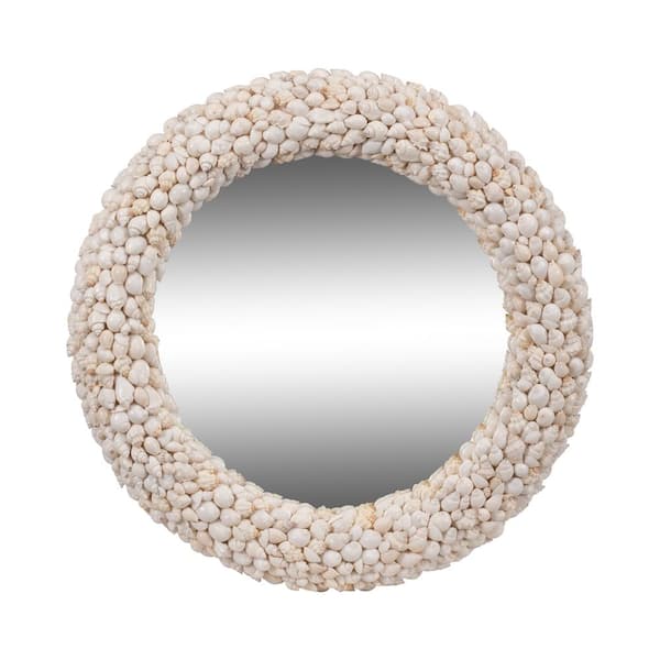 26 in. x 26 in. Round Framed White Shell Wall Mirror
