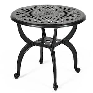 Patio Outdoor Cast Aluminum Round Side End Table Bistro Coffee Table with Adjustable Foot Pads for Backyard Garden Porch