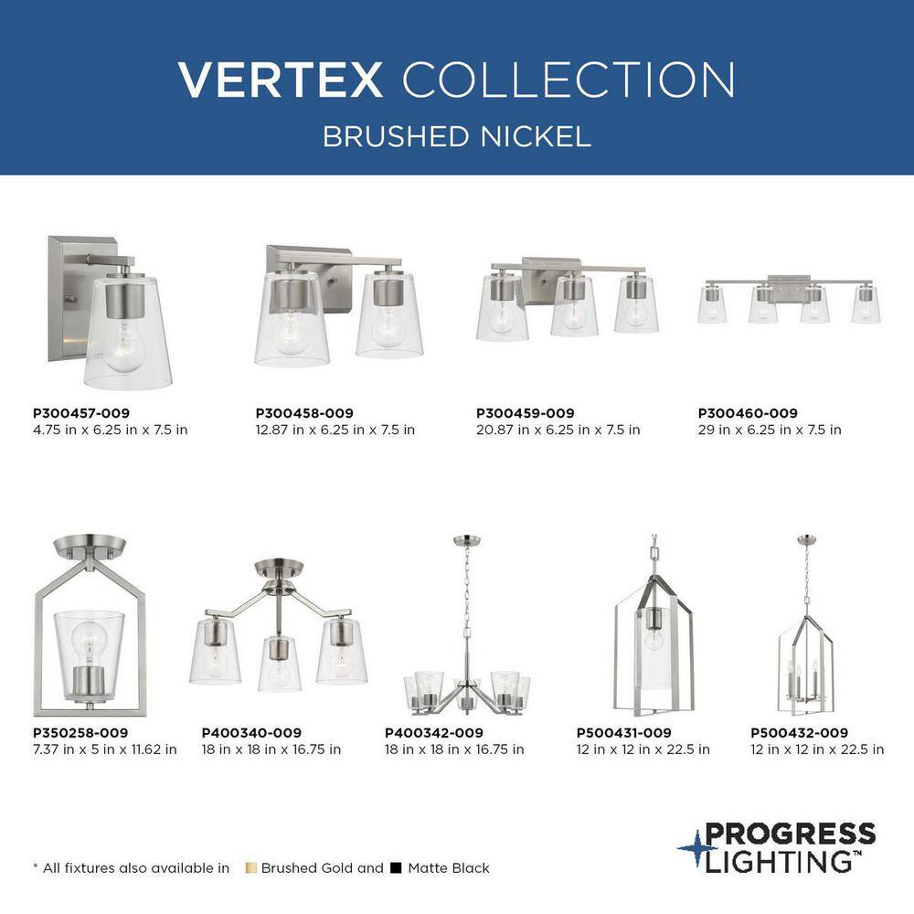 Vertex Brushed Nickel Clear Glass Semi-Flush Mount Light