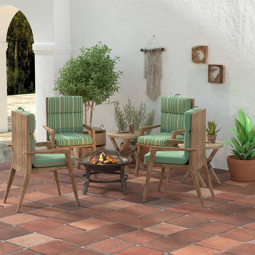 Juanita Almond Green Stripe Outdoor Chair Cushion with Ties and Hanger Loop