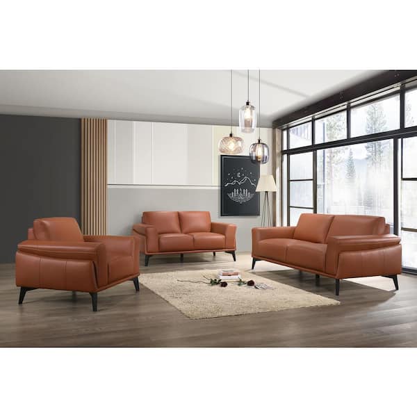 NEW CLASSIC HOME FURNISHINGS New Classic Furniture Como 3-Piece Terracotta Leather Living Room Set