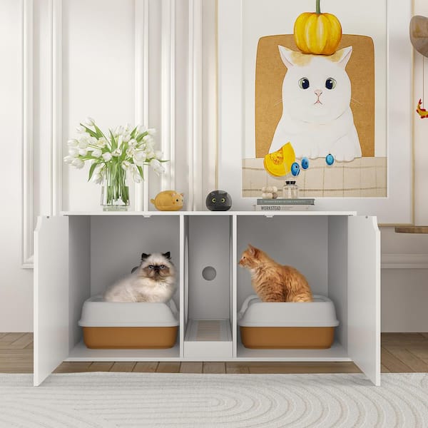 FUFU&GAGA Large Cat Litter Box Enclosure for 2 Cats, Indoor Wood Stackable  Cat Washroom Cabinet Bench End Table Furniture, White Y-THD-180141-01-c -  The Home Depot