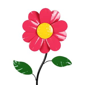 9 in. W Kinetic Daisy 2.17 ft. Pink Metal Garden Stake