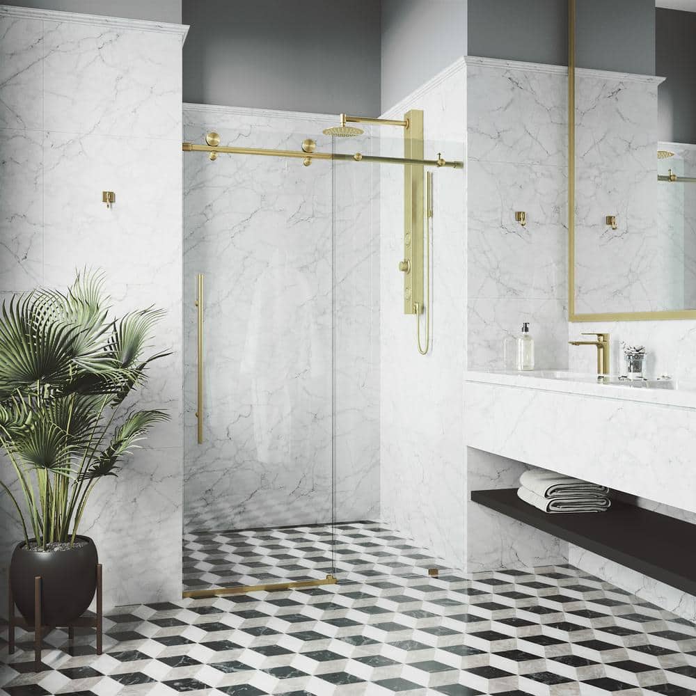 Elan E-Class 56-60" Frameless Sliding Shower Door in Matte Brushed Gold