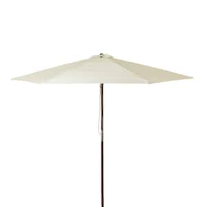 9 ft. Classic Wood Market Patio Umbrella in Natural Polyester