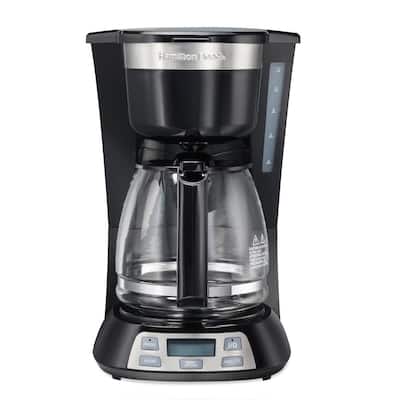  Hamilton Beach 5 Cup Compact Drip Coffee Maker with  Programmable Clock, Glass Carafe, Auto Pause and Pour, Black & Stainless  Steel (46111): Home & Kitchen