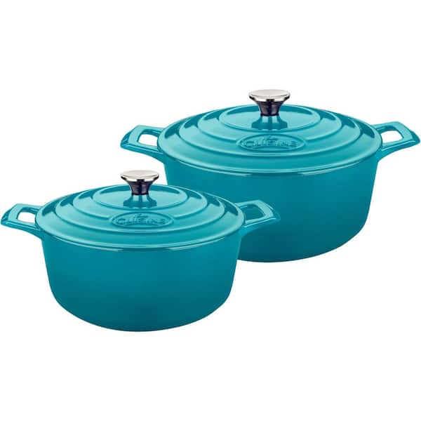 La Cuisine 4-Piece Cast Iron Round Casserole Set with Enamel Finish in High Gloss Teal
