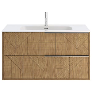 Demeter Geo Chrome 40 in. W x 18.1 in. D x 22.8 in. H Deco Wall Mounted Vanity with Single Sink and White Ceramic Top