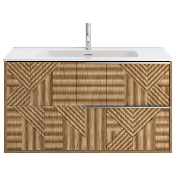 CHAMELEON CONCEPTS Demeter Geo Chrome 40 in. W x 18.1 in. D x 22.8 in. H Deco Wall Mounted Vanity with Single Sink and White Ceramic Top