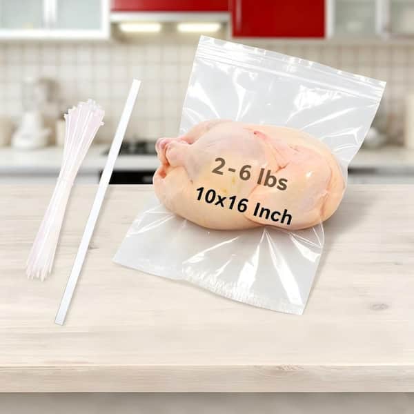 Heavy Duty Poultry Shrink Bags, 50 Pack with Zip Ties and Silicone Straw, Clear Freezer Meat and Poultry Bag for Chicken