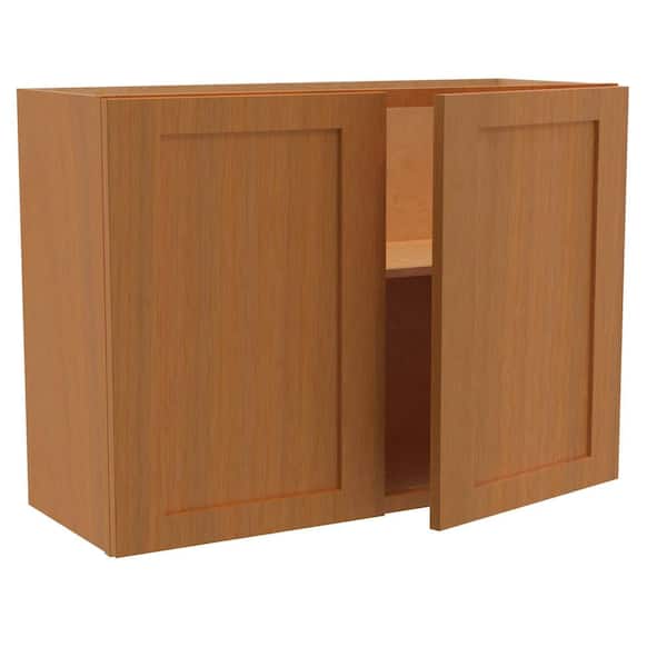 Home Decorators Collection Newport 33 in. W x 12 in. D x 24 in. H Assembled Plywood Wall Bridge Kitchen Cabinet in Cinnamon with Soft Close