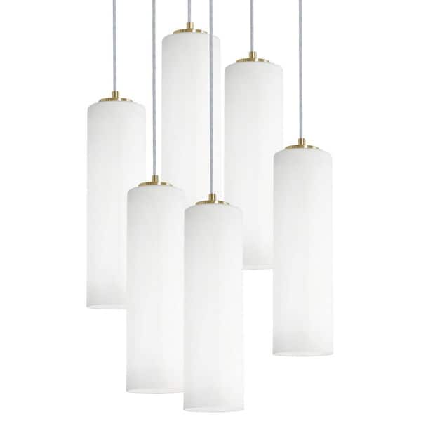 Leo 60-Watt 6-Light Pendant Light Light Antique Brass with Painted Glass Shade