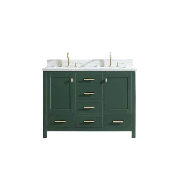 SUPREME WOOD Eileen 48in.W X22in.DX35.4 in.H Bathroom Vanity in Green with Marble Stone Vanity Top in White with Double White Sink