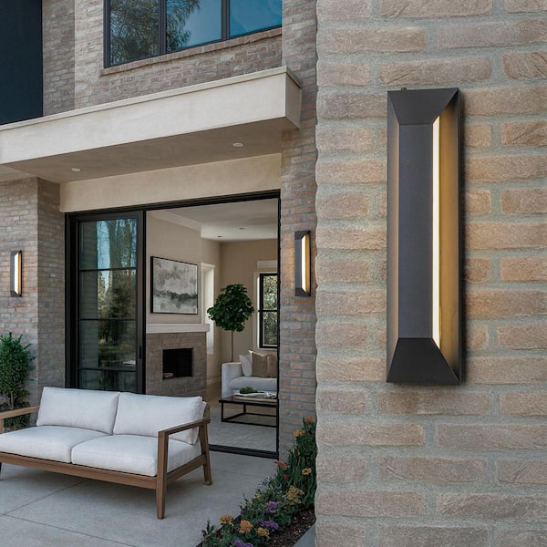 H22" Dusk to Dawn Outdoor Wall Light 24W Integrated LED Exterior Wall Sconce with Trapezoid Design and Acrylic Shade