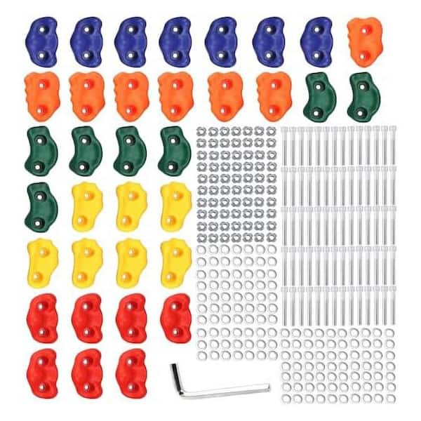Kids Rock Climbing Holds Set - 35 Piece with Mounting Hardware for DIY Climbing Walls - Colorful and Durable