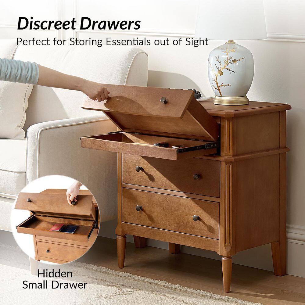 Fabien Teak 3-Drawer 28 in. W Nightstand with Solid Wood Legs (Set of 2) - thumbnail 2