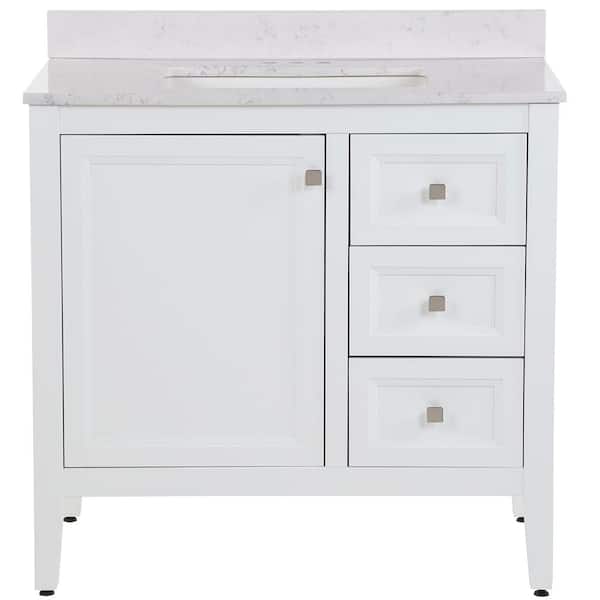 MOEN Darcy 37 in. W x 22 in. D x 39 in. H Single Sink Freestanding Bath Vanity in White with Pulsar Cultured Marble Top
