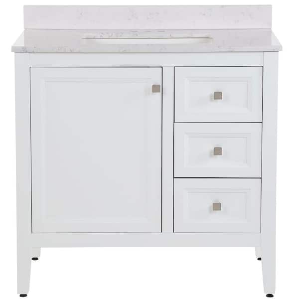 MOEN Darcy 37 in. Single Sink White Bath Vanity with Pulsar Cultured Marble Top (Assembled)
