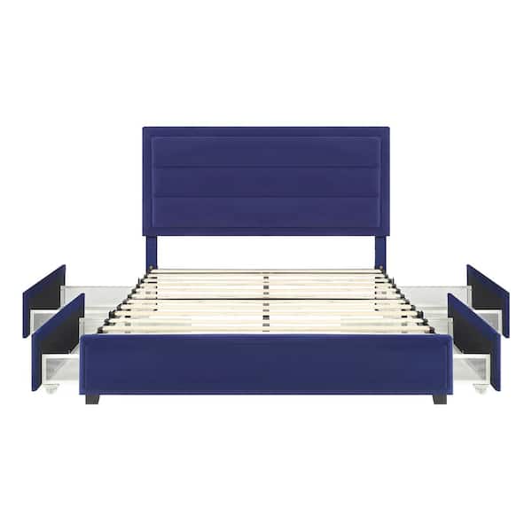 Furniture of America Kieranne 64.25 in. W Navy Queen Polyester Frame Upholstered Platform Bed