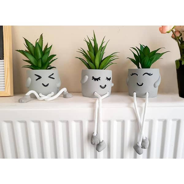 Cubilan 5 in. Grey Mini Potted Fake Plants Small Artificial Plants M12282DW  - The Home Depot