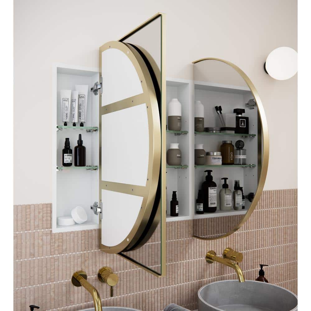 Satin Brass Recessed Medicine Cabinet with Adjustable Shelves