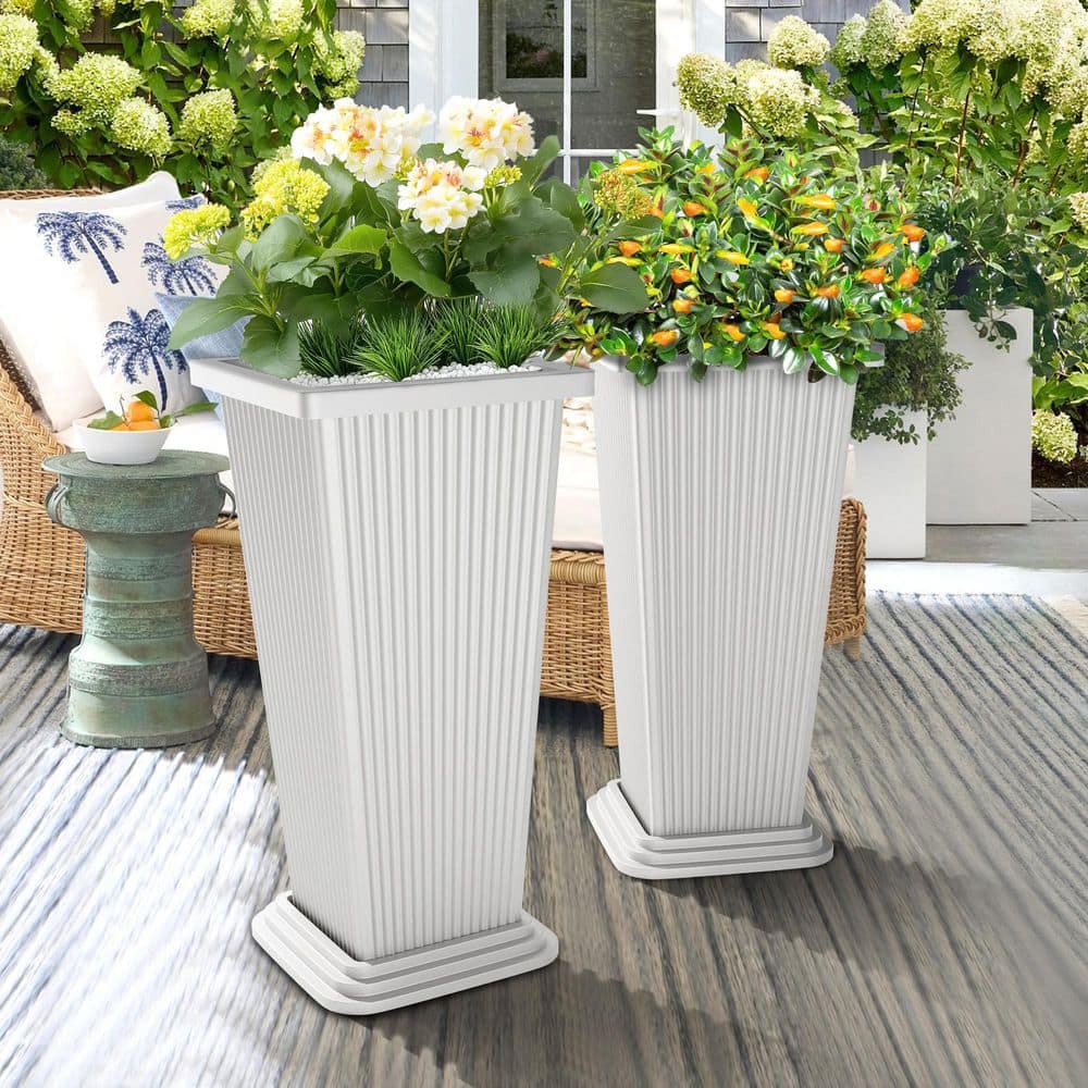 TUYOHW Extra Tall 24 in. White Planter Set of 2-Large Indoor/Outdoor Decor  Planter RW-SCX-HP-677 - The Home Depot