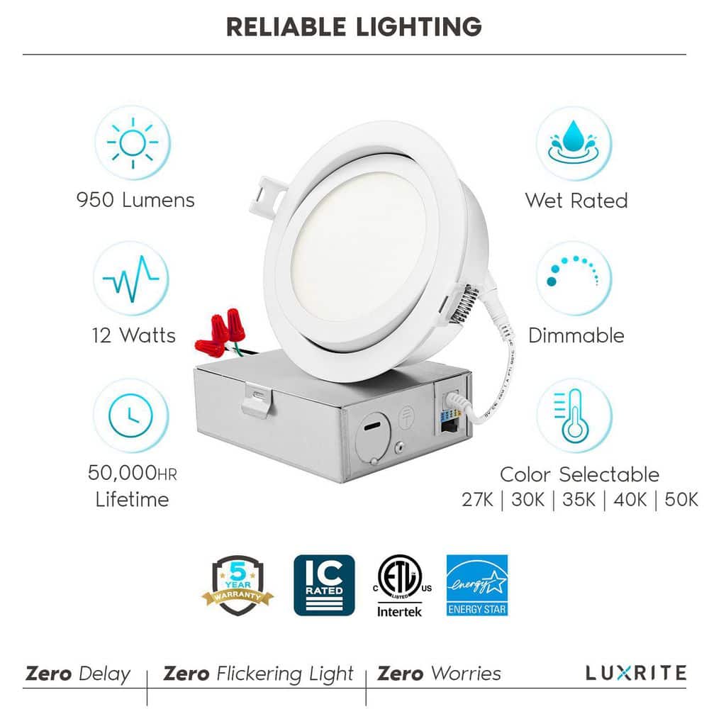 White 4'' Dimmable LED Canless Recessed Lighting Kit with Adjustable Color Temperature