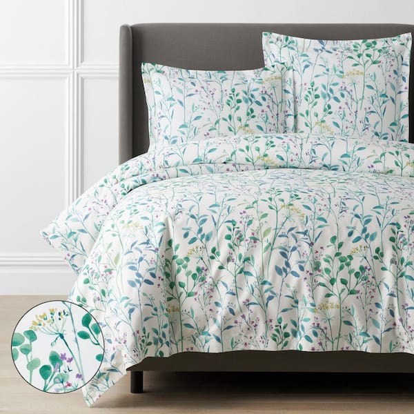 The Company Store Legends Hotel Spring Floral Vine Wrinkle-Free Sateen White Multi Queen Sateen Duvet Cover