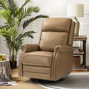 Sonia Transitional Taupe 30.5 in. Wide Genuine Leather Manual Rocking Recliner with Metal Base and Rolled Arms