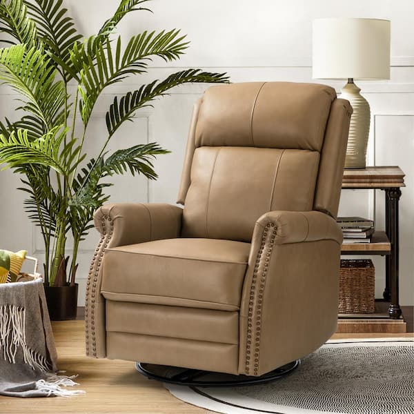 JAYDEN CREATION Sonia Transitional Taupe 30.5 in. Wide Genuine Leather Manual Rocking Recliner with Metal Base and Rolled Arms
