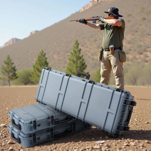SKYSHALO Hard Rifle Case, Grey, Lockable Rifle Case with Pre-cut