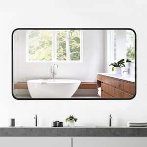 30 in. W x 48 in. H Modern Large Rounded Rectangular Metal Framed Wall Mounted Bathroom Vanity Mirror in Black