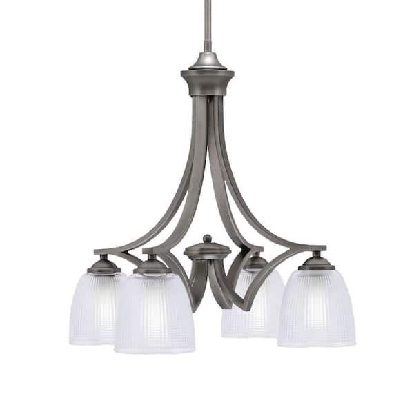 Unbranded Clevelend 4-Light Graphite Chandelier, Round Chandelier with 5 in. Clear Ribbed Glass Shades, No bulbs included