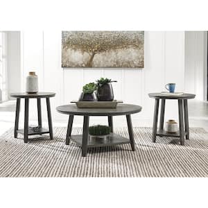 Caitbrook 40 in. Gray Round MDF Coffee Table with Shelf (Set of 3)