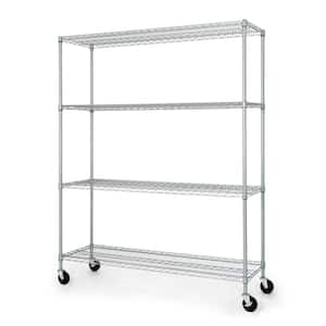 Silver 4-Tier Steel Heavy Duty Garage Storage Shelving Unit with Wheels (60 in. W x 76 in. H x 18 in. D)