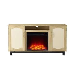 63 in. Freestanding Wooden Electric Fireplace TV Stand in Natural Wood for TVs up to 65 in.