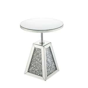 Noralie 17 in. Mirrored and Faux Diamonds 21 Round Glass End Table (1-Piece)