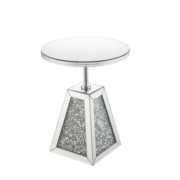 Acme Furniture Noralie 17 in. Mirrored and Faux Diamonds 21 Round Glass End Table (1-Piece)