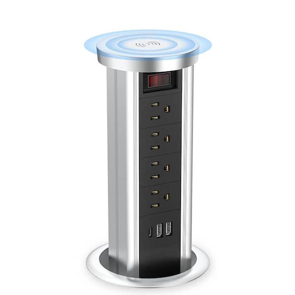 10W Wireless Charging Recessed Pop Up Power Socket with USB C and 4 AC Outlets for Kitchen Conference Office