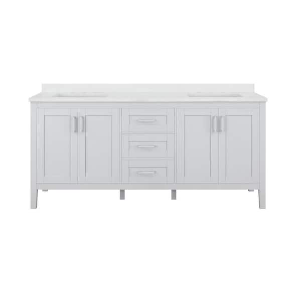 Sepal 72 in. Double Sink Dove Gray Bath Vanity with White Engineered Marble Top (Assembled)