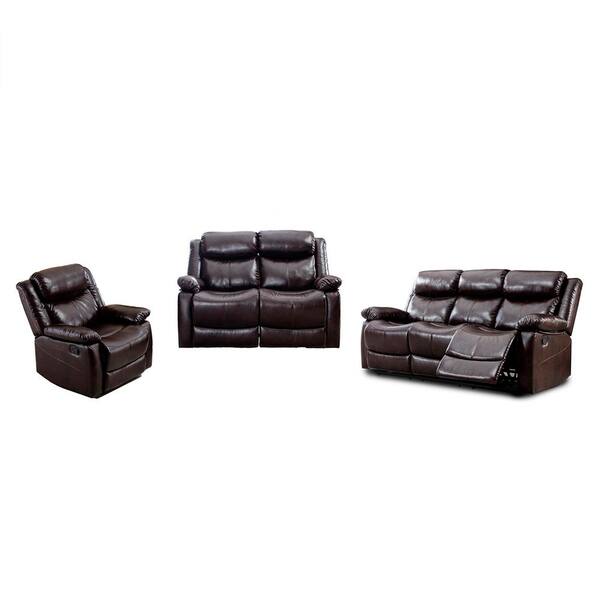 Pu Leather Reclining Sofa Set, Light Brown Leather Recliner Sofa Set