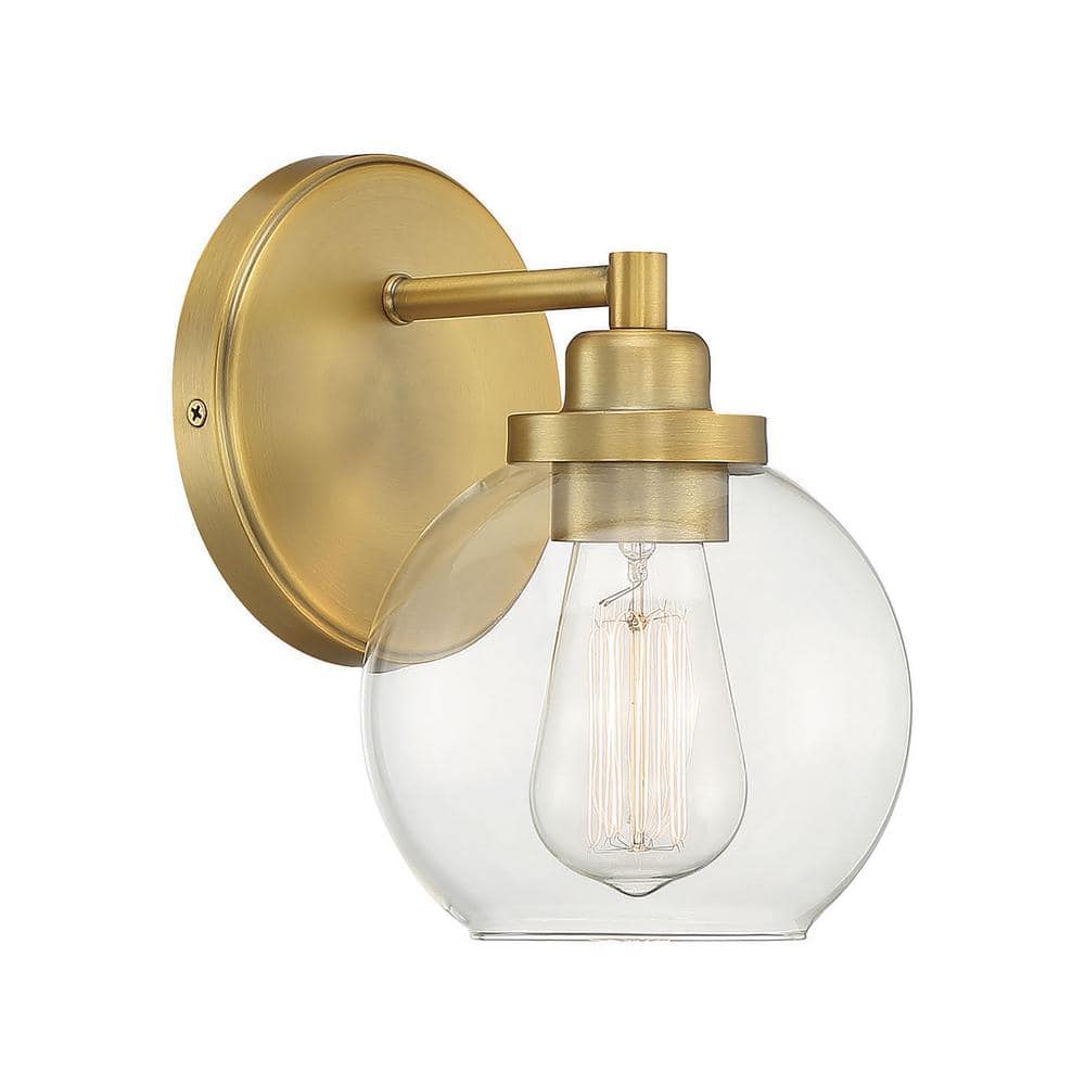 Carson Warm Brass 1-Light Wall Sconce with Clear Glass Shade