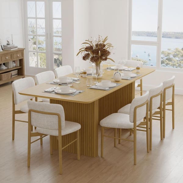 Rectangle Oak Wood 79 in. W Double Pedestal Dining Table Seats 8