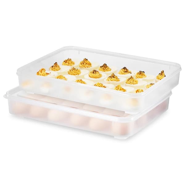 Clear Stackable Egg Containers with Lids 2 Pack, Deviled Egg Carrier Tray (Holds 48-Egg)