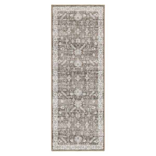 EVERWASH Haven 2 ft. 6 in. x 7 ft. Brown Distressed Border Washable Area Rug