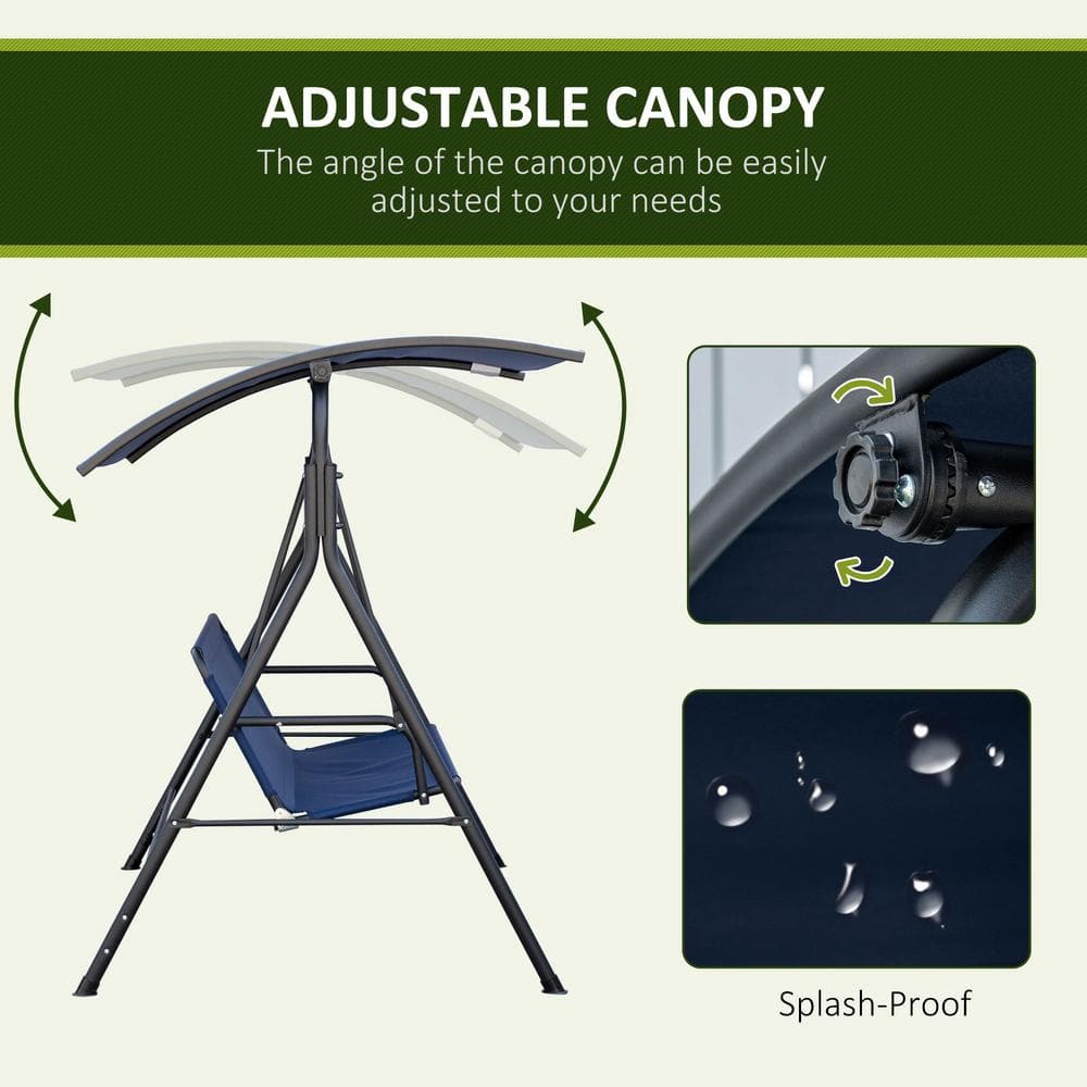 3-Person Dark Blue Metal Patio Swing with Adjustable Canopy